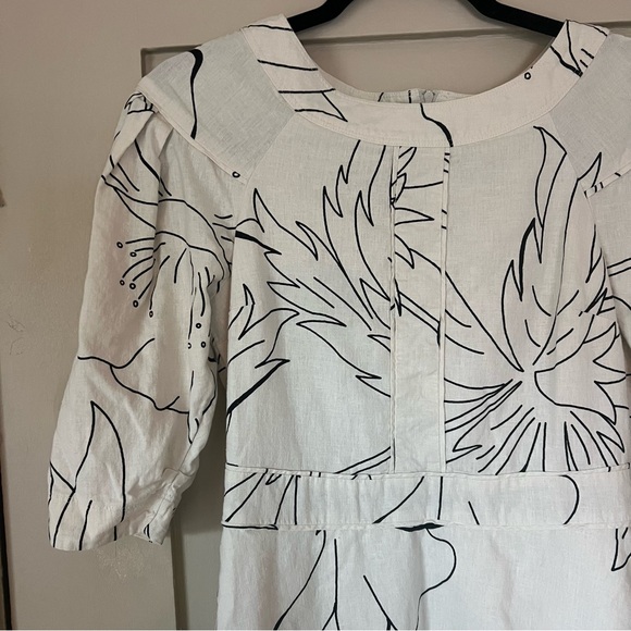 Banana Republic Linen Blend Mini Dress Size 4P Stone Washed Tropical Print - Picture 3 of 8